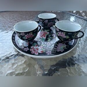 Ensemble 4 pieces assiette et tasses chinois 1960Jingdezhen Zhungguo (A)